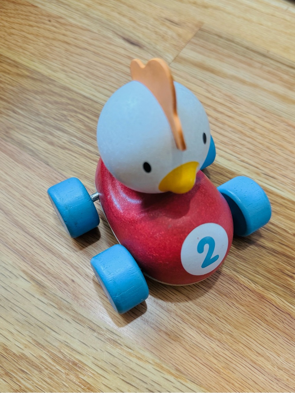Plan toys Wooden 2 chicken car Red & Blue Pull-Along Race rooster wood Toy